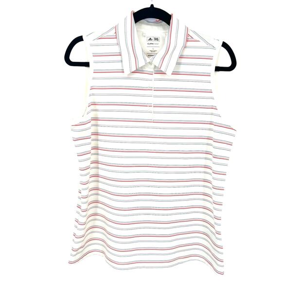 Adidas Climilite Golf Sleeveless Polo, White with Stripes, Large - Picture 1 of 6
